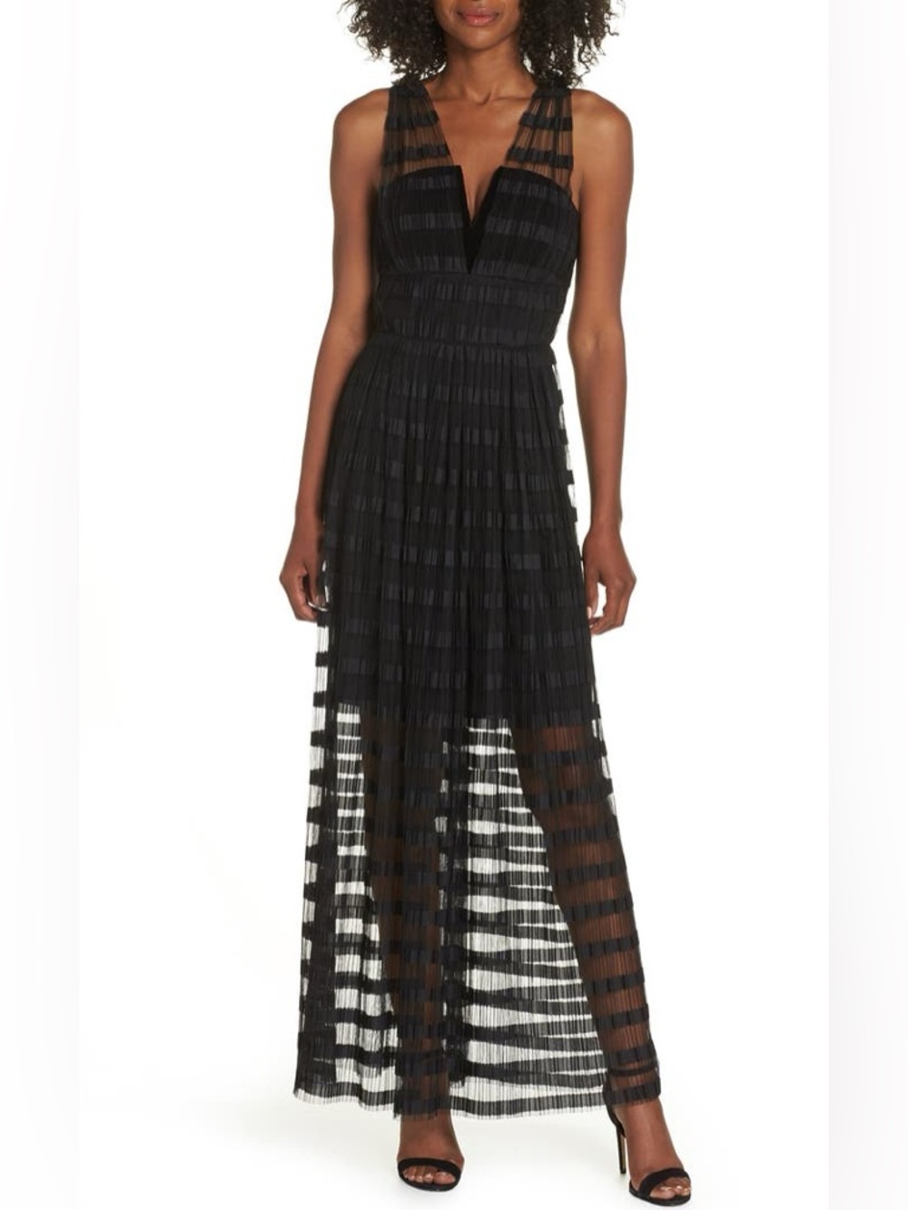 NWT Adelyn Rae Charity Maxi Dress Medium Black Sheer Pleated Mesh Formal Gown
